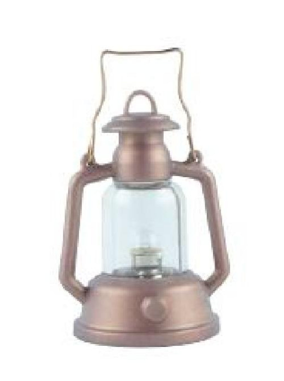 FADEDA LED Petroleumlaterne kupferfarben mit klarem Einsatz, LxBxH in mm: 15x15x40. Für Krippen, Miniatur-, Hobby- und Modellbau, Puppenhauszubehör u. Modelleisenbahn.