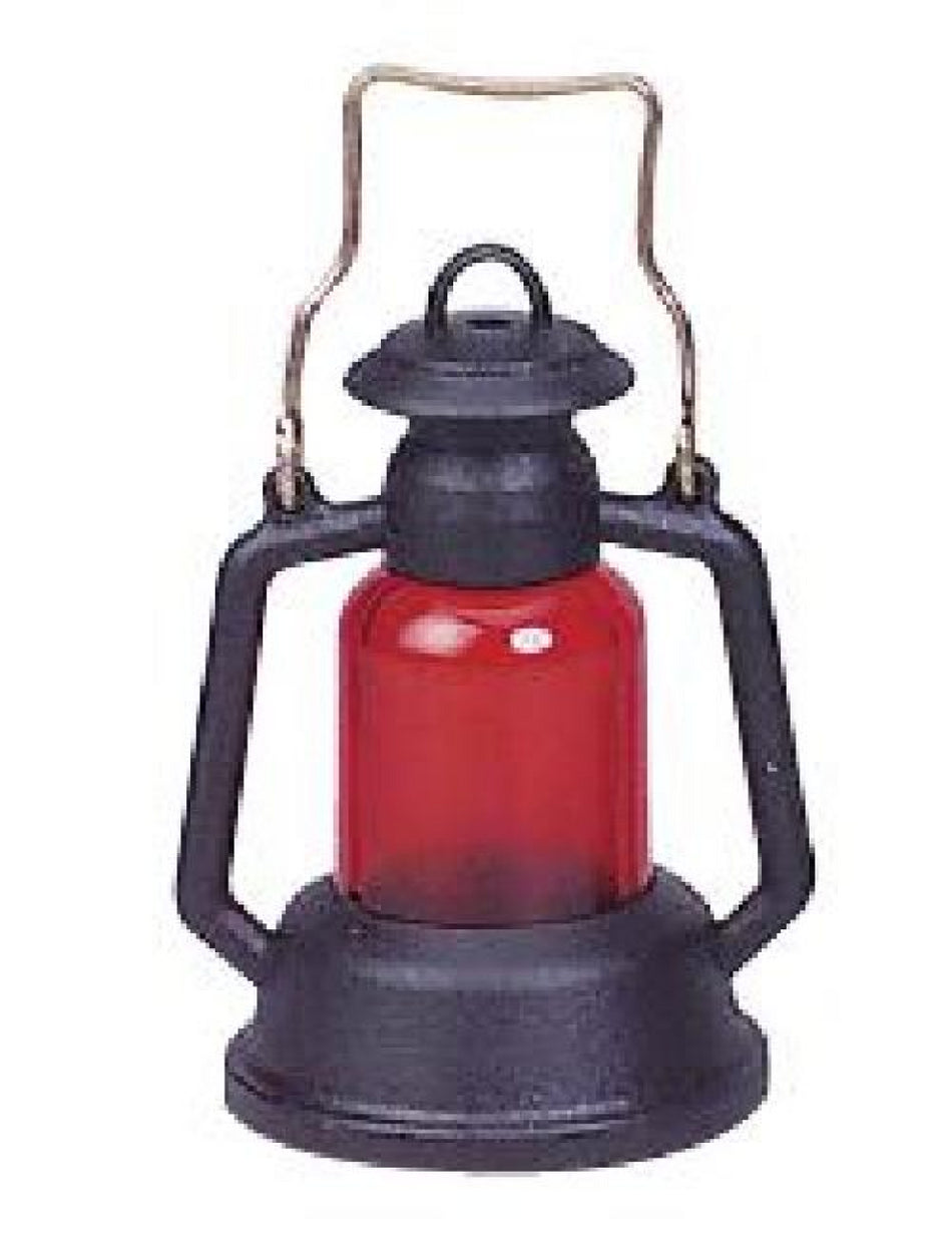 FADEDA LED Petroleumlaterne Kunststoff schwarz mit Einsatz rot oder klar, LxBxH in mm: 15x15x40. Für Krippen, Miniatur-, Hobby- und Modellbau, Puppenhauszubehör u. Modelleisenbahn.
