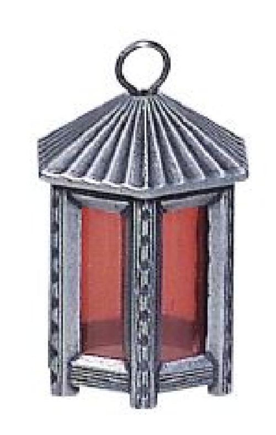 FADEDA LED Zinnlaterne 8 eckig mit Einsatz rot, LxBxH in mm: 15x15x40. Für Krippen, Miniatur-, Hobby- und Modellbau, Puppenhauszubehör u. Modelleisenbahn.