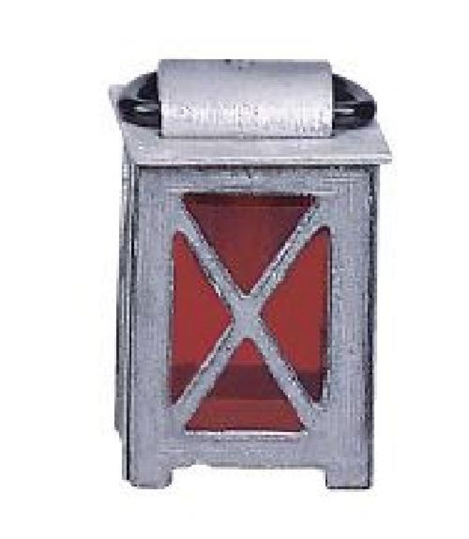 FADEDA LED Zinnlaterne mit Bügel und Einsatz rot, LxBxH in mm: 20x20x40. Für Krippen, Miniatur-, Hobby- und Modellbau, Puppenhauszubehör u. Modelleisenbahn.