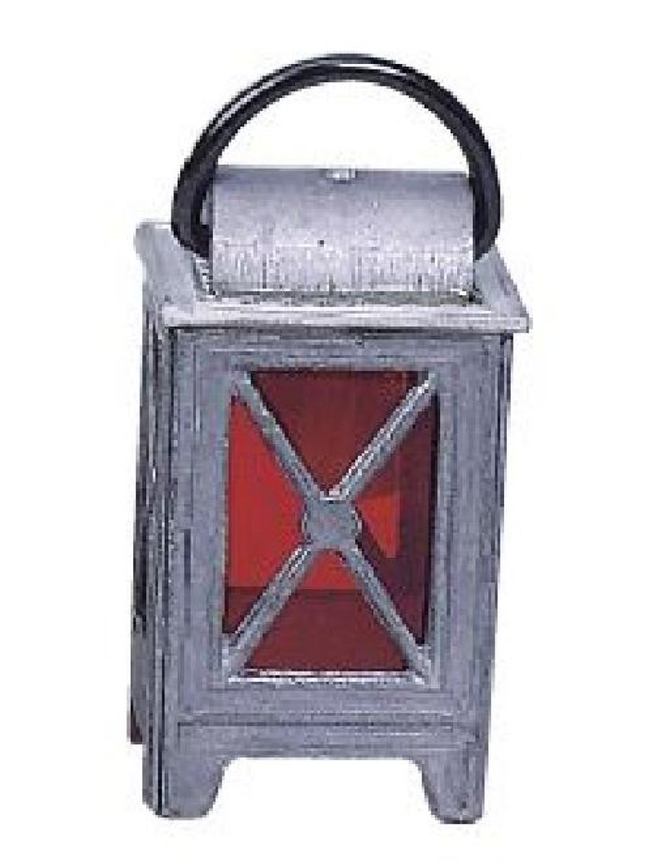 FADEDA LED Zinnlaterne mit Bügel und Einsatz rot, LxBxH in mm: 25x25x50. Für Krippen, Miniatur-, Hobby- und Modellbau, Puppenhauszubehör u. Modelleisenbahn.