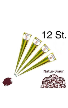 12x FADEDA 100% Natural Henna Paste Cones Kegel Natur-Braun No Mix, No PPD, 300g