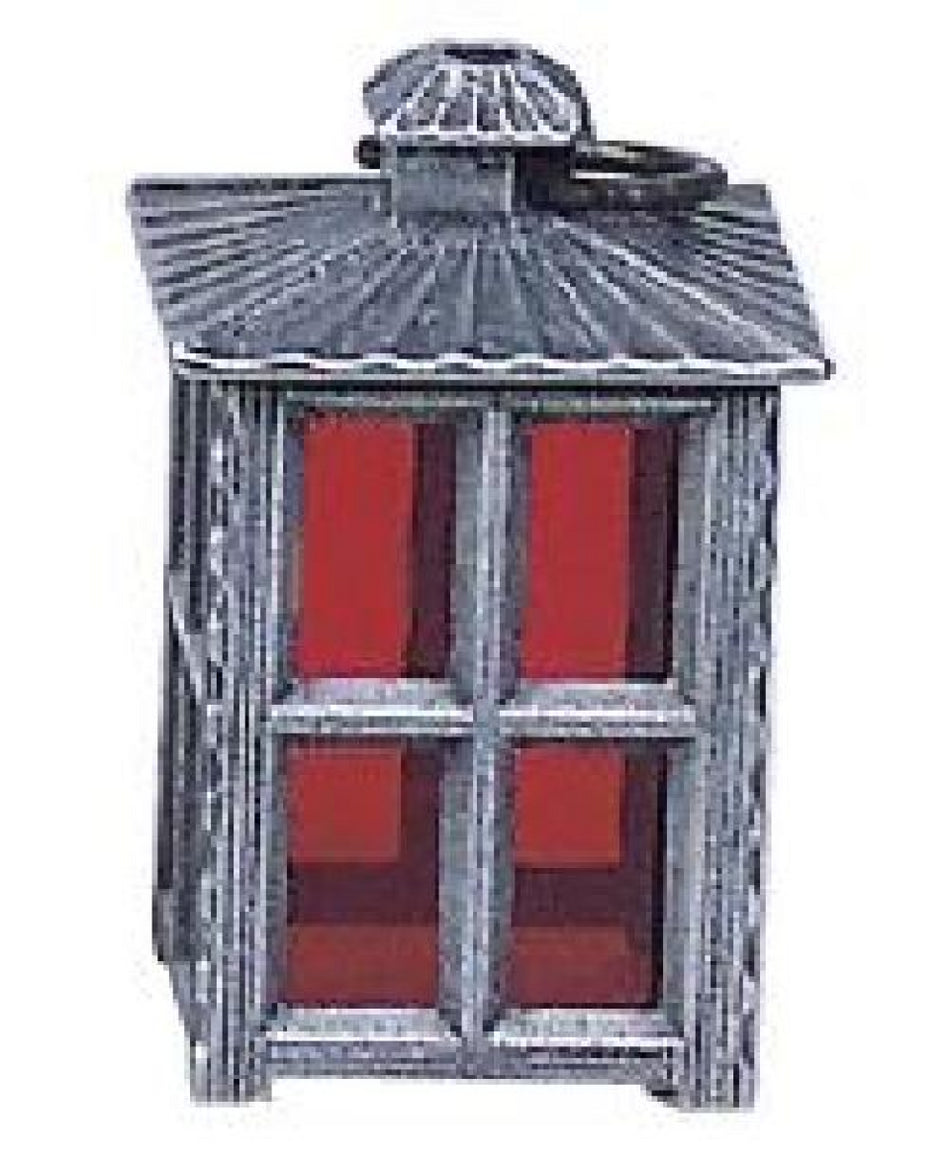 FADEDA LED Zinnlaterne mit Bügel und Einsatz rot, LxBxH in mm: 20x20x40. Für Krippen, Miniatur-, Hobby- und Modellbau, Puppenhauszubehör u. Modelleisenbahn.