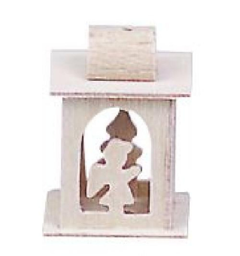 FADEDA LED Laterne aus Naturholz mit Schnitzmotiv, LxBxH in mm: 15x15x30. Für Krippen, Miniatur-, Hobby- und Modellbau, Puppenhauszubehör u. Modelleisenbahn.