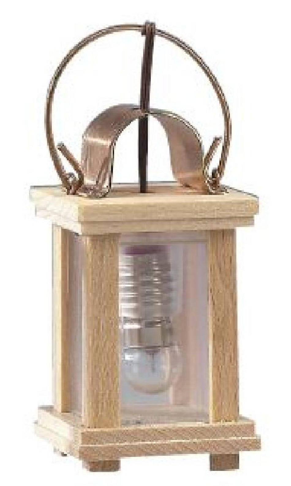 FADEDA LED Holzlaterne mit Kupfer Deckel und Kupferbügel der Einsatz ist klar, LxBxH in mm: 25x25x75. Für Krippen, Miniatur-, Hobby- und Modellbau, Puppenhauszubehör u. Modelleisenbahn.