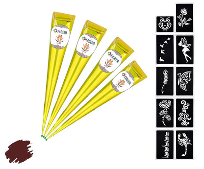 4x FADEDA 100% Natural Henna Paste Cones Kegel Natur-Braun No Mix, No PPD, 100g + 10 Sticker