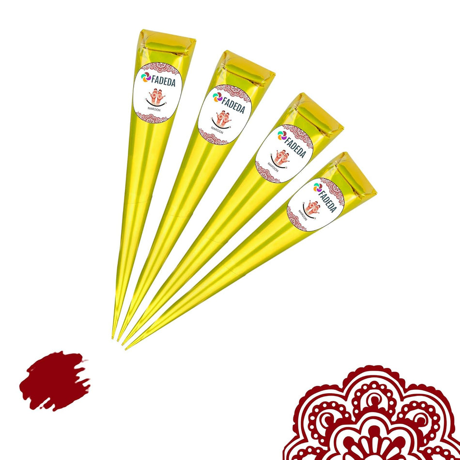 4x FADEDA Henna Kegel | 4x 25g natürliche Paste | Kastanien-Braun (Rotbraun) | 100 % pflanzlich | gebrauchsfertig & ohne PPD