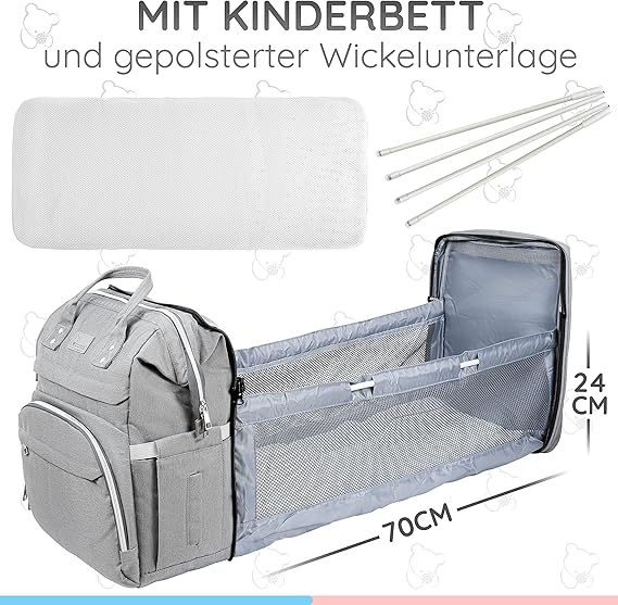 Brombär Wickelrucksack mit Bett und Kinderwagenhaken in Grau