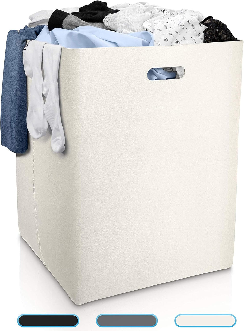 Fit Guru® Klappbarer XXL Wäschekorb mit Griffen - Aufbewahrungskorb groß - 120L - Wäschebox beige/weiß aus Filz - Eckige Wäschetonne aus Stoff - Laundry Basket