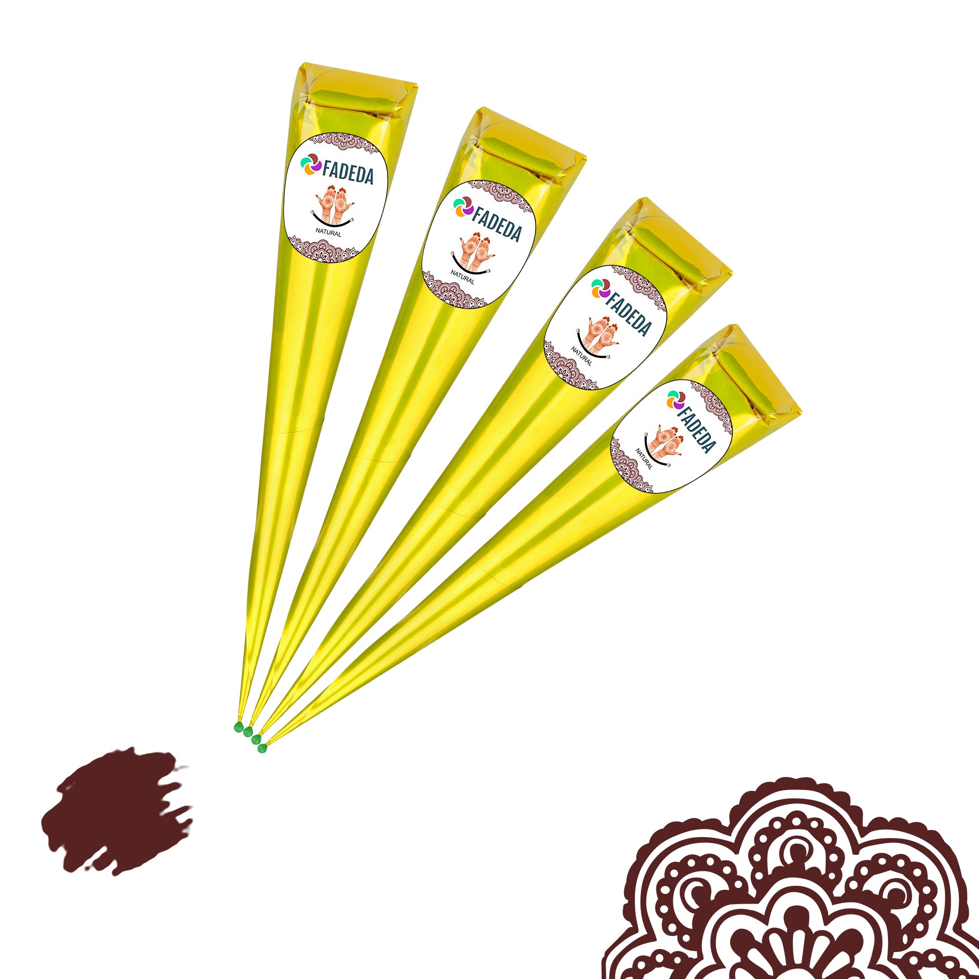 4x FADEDA 100% Natural Henna Paste Cones Kegel Natur-Braun No Mix, No PPD, 100g