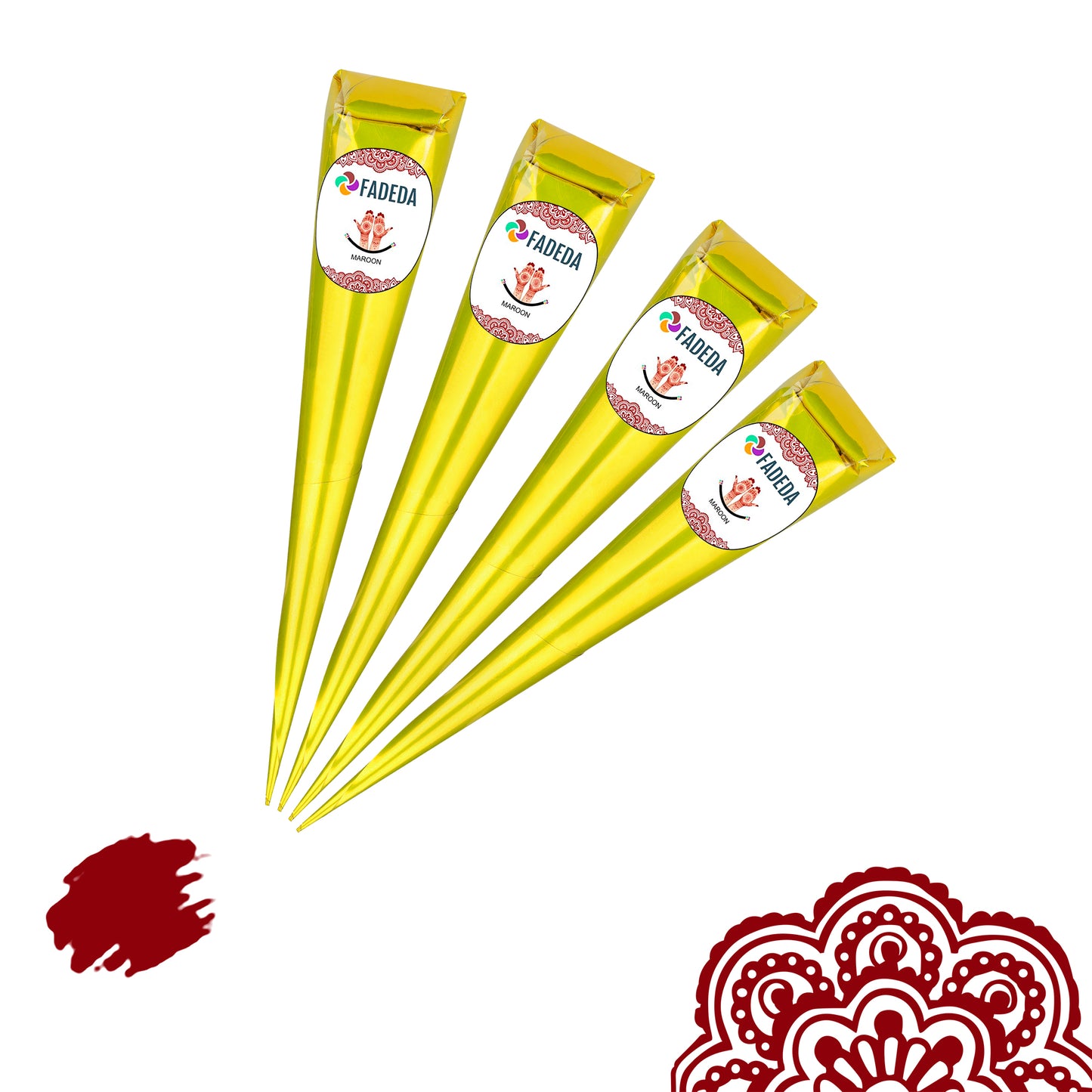 4x FADEDA 100% Natural Henna Paste Cones Kegel Rotbraun ( Kastanienbraun ) No Mix, No PPD, 100g