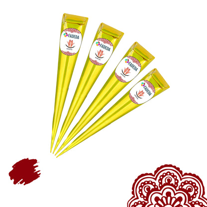 4x FADEDA 100% Natural Henna Paste Cones Kegel Rotbraun ( Kastanienbraun ) No Mix, No PPD, 100g