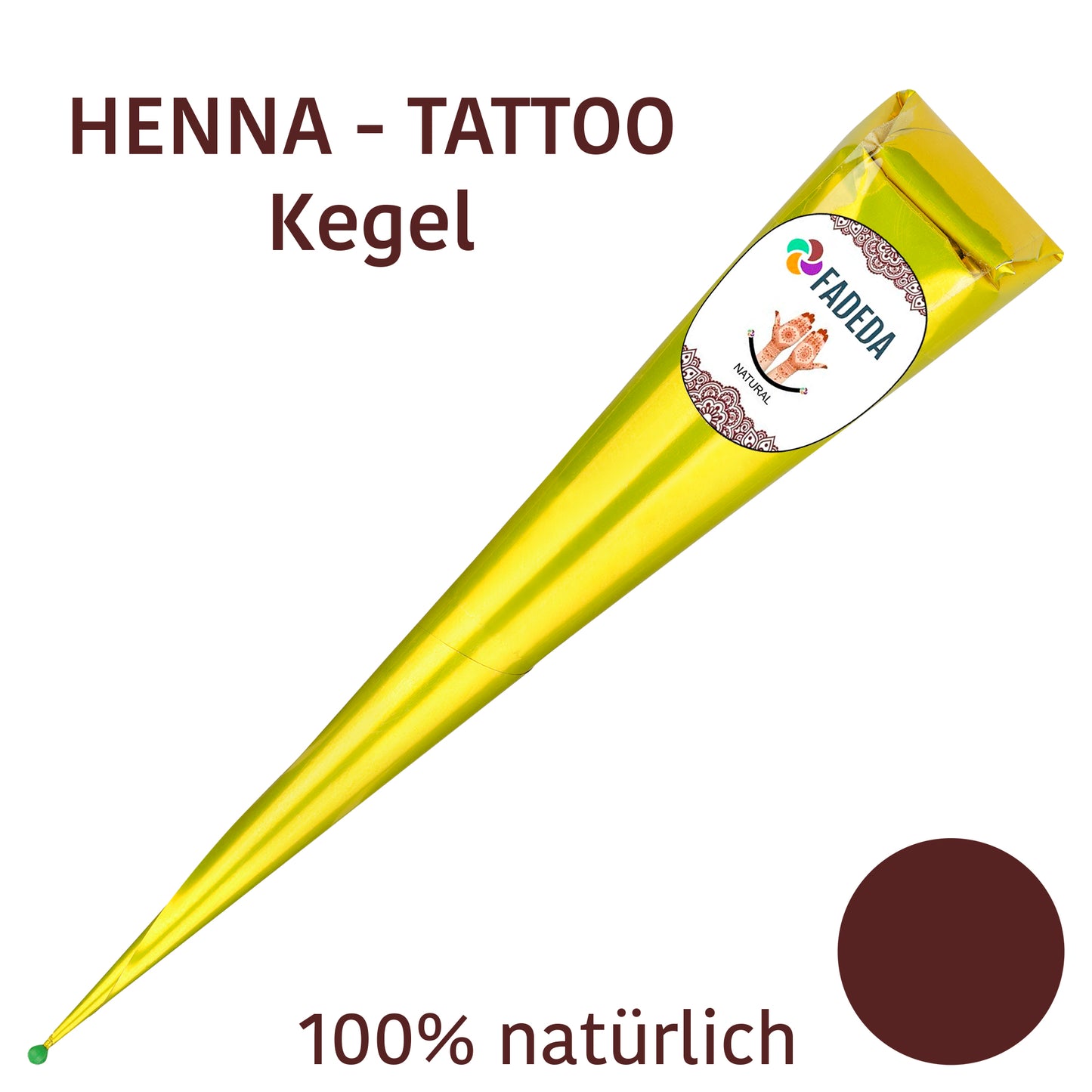 1x FADEDA Natural Henna Paste Cones Kegel (Natur-Braun), No PPD, 25g