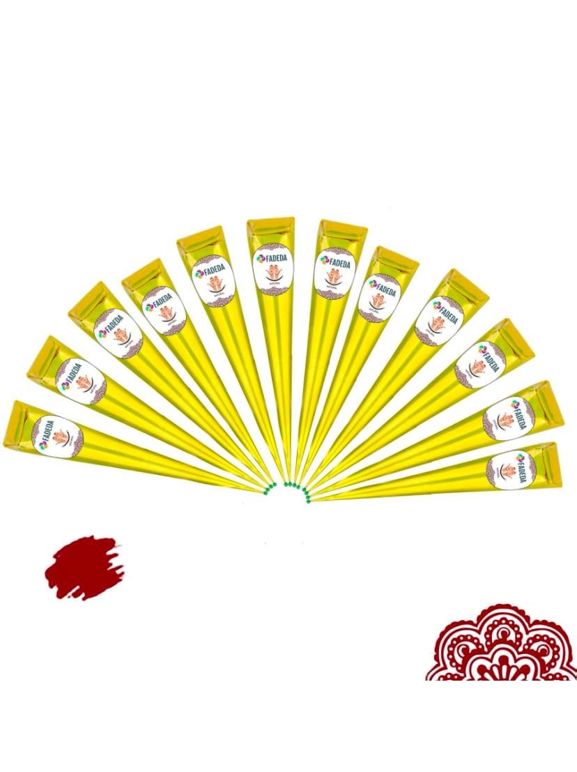 12x FADEDA 100% Natural Henna Paste Cones Kegel ROTBRAUN (KASTANIENBRAUN) No Mix, No PPD, 300g