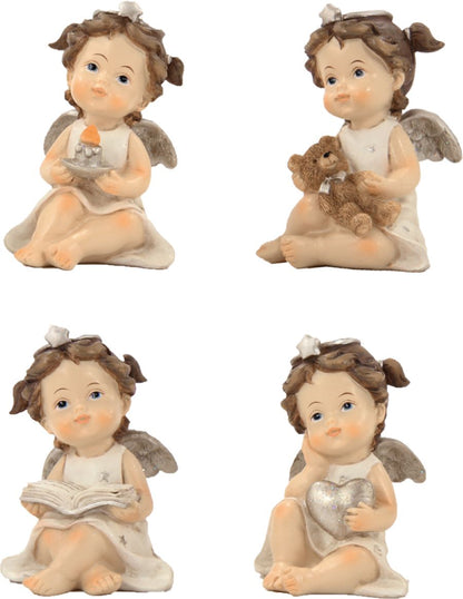 4x FADEDA Engel sitzend  / Höhe:10 cm / handbemalt / detailgetreue Krippen Figuren - Weihnachten Tisch Dekoration Krippe Zubehör