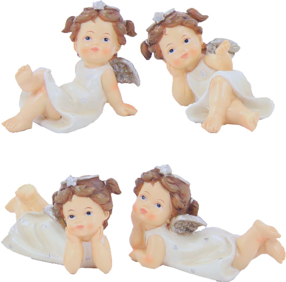 4x FADEDA Engel liegend  / Höhe:9 cm / handbemalt / detailgetreue Krippen Figuren - Weihnachten Tisch Dekoration Krippe Zubehör