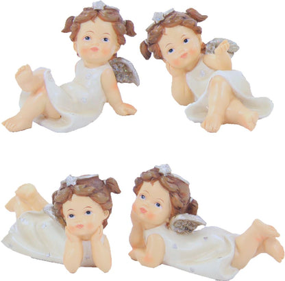 4x FADEDA Engel liegend  / Höhe:9 cm / handbemalt / detailgetreue Krippen Figuren - Weihnachten Tisch Dekoration Krippe Zubehör