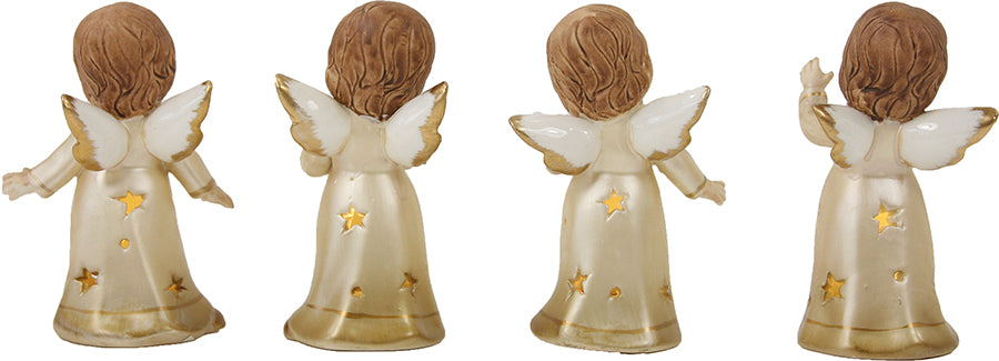 4x FADEDA Engel mit LED-Licht  / Höhe:12 cm / handbemalt / detailgetreue Krippen Figuren - Weihnachten Tisch Dekoration Krippe Zubehör