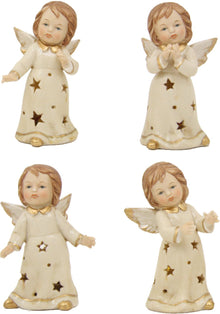 4x FADEDA Engel mit LED-Licht  / Höhe:12 cm / handbemalt / detailgetreue Krippen Figuren - Weihnachten Tisch Dekoration Krippe Zubehör