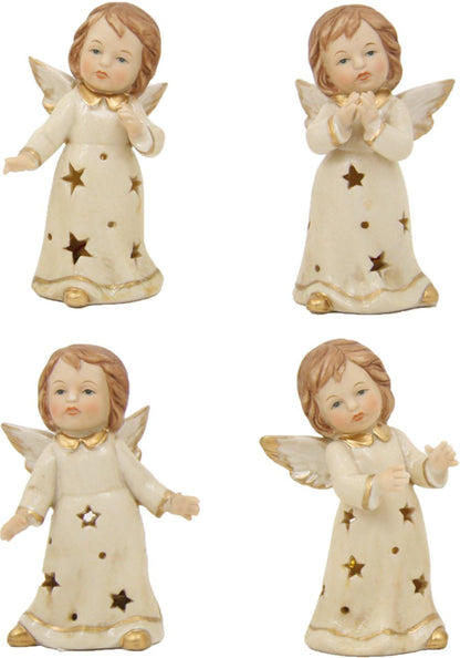4x FADEDA Engel mit LED-Licht  / Höhe:12 cm / handbemalt / detailgetreue Krippen Figuren - Weihnachten Tisch Dekoration Krippe Zubehör