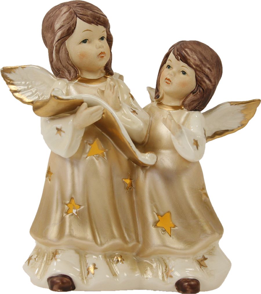 FADEDA Engel mit LED-Licht  / Höhe:16 cm / handbemalt / detailgetreue Krippen Figuren - Weihnachten Tisch Dekoration Krippe Zubehör