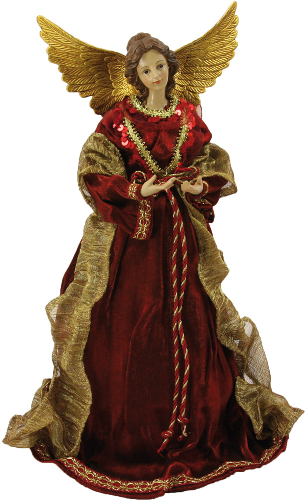 FADEDA Engel mit Stoffkleid, rot  / Höhe:28 cm / handbemalt / detailgetreue Krippen Figuren - Weihnachten Tisch Dekoration Krippe Zubehör