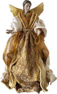 FADEDA Engel mit Stoffkleid, gold  / Höhe:35 cm / handbemalt / detailgetreue Krippen Figuren - Weihnachten Tisch Dekoration Krippe Zubehör