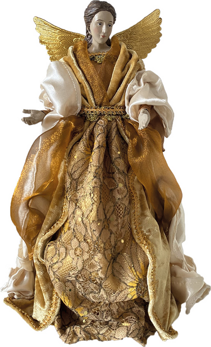 FADEDA Engel mit Stoffkleid, gold  / Höhe:35 cm / handbemalt / detailgetreue Krippen Figuren - Weihnachten Tisch Dekoration Krippe Zubehör