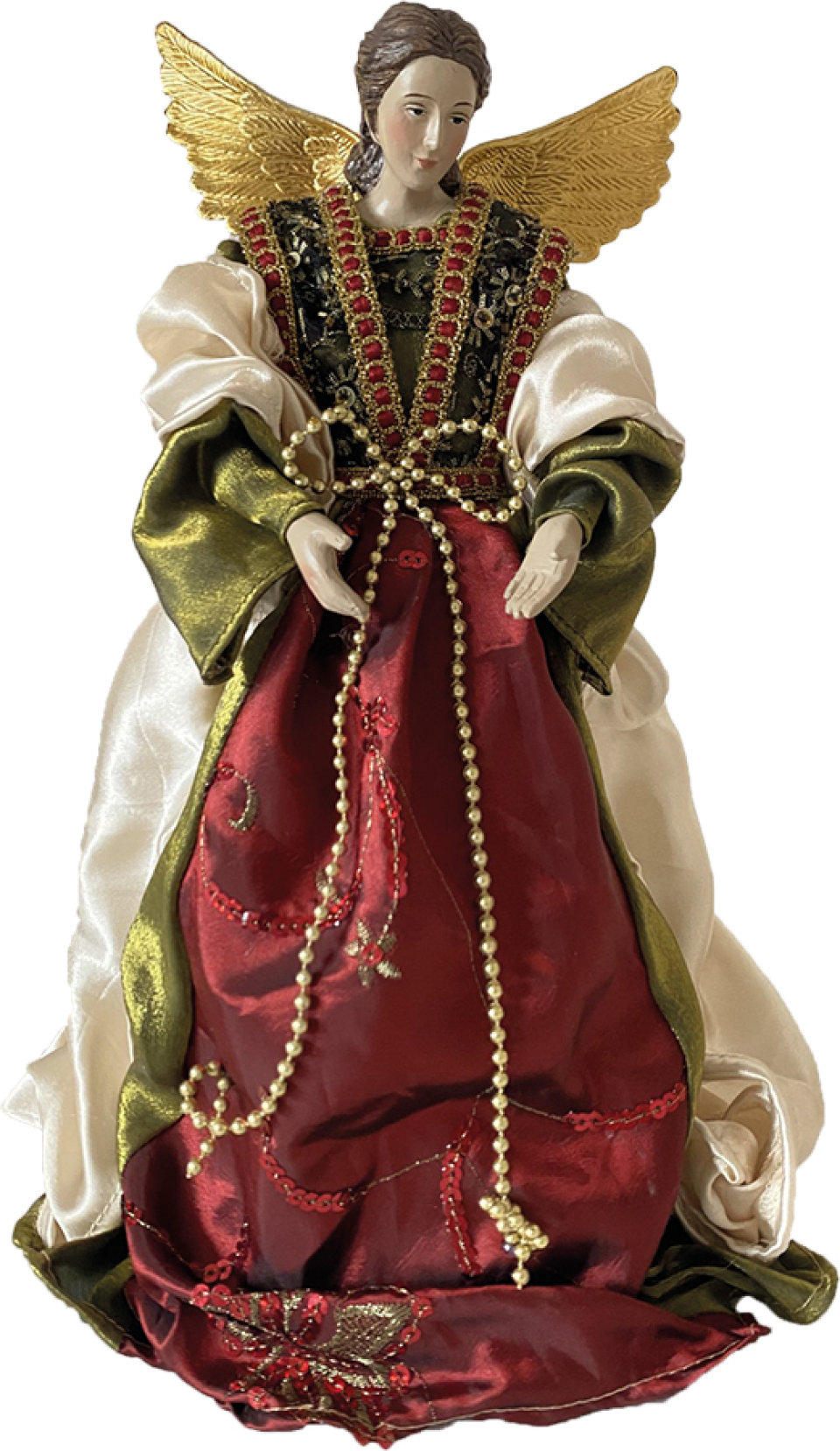 FADEDA Engel mit Stoffkleid, grün  / Höhe:35 cm / handbemalt / detailgetreue Krippen Figuren - Weihnachten Tisch Dekoration Krippe Zubehör