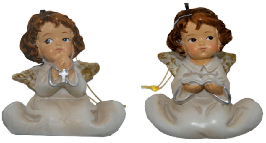 2x FADEDA Schutzengelchen mit Goldfaden  / Höhe:4 cm / handbemalt / detailgetreue Krippen Figuren - Weihnachten Tisch Dekoration Krippe Zubehör