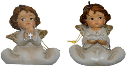 2x FADEDA Schutzengelchen mit Goldfaden  / Höhe:4 cm / handbemalt / detailgetreue Krippen Figuren - Weihnachten Tisch Dekoration Krippe Zubehör