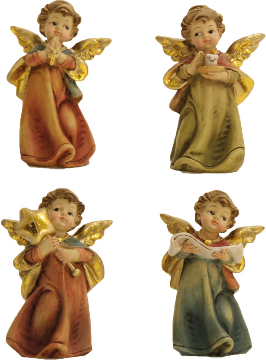 4x FADEDA Engel stehend  / Höhe:9 cm / handbemalt / detailgetreue Krippen Figuren - Weihnachten Tisch Dekoration Krippe Zubehör