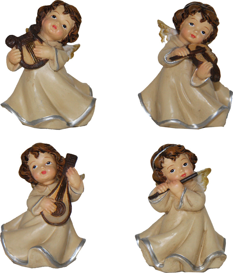 4x FADEDA Engel musizierend, mit Faden  / Höhe:5 cm / handbemalt / detailgetreue Krippen Figuren - Weihnachten Tisch Dekoration Krippe Zubehör