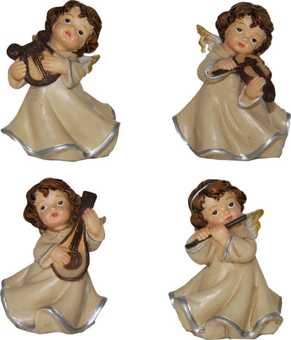 4x FADEDA Engel musizierend, mit Faden  / Höhe:5 cm / handbemalt / detailgetreue Krippen Figuren - Weihnachten Tisch Dekoration Krippe Zubehör