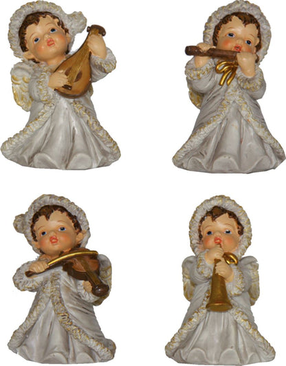 4x FADEDA Winterengelchen mit Faden  / Höhe:5 cm / handbemalt / detailgetreue Krippen Figuren - Weihnachten Tisch Dekoration Krippe Zubehör