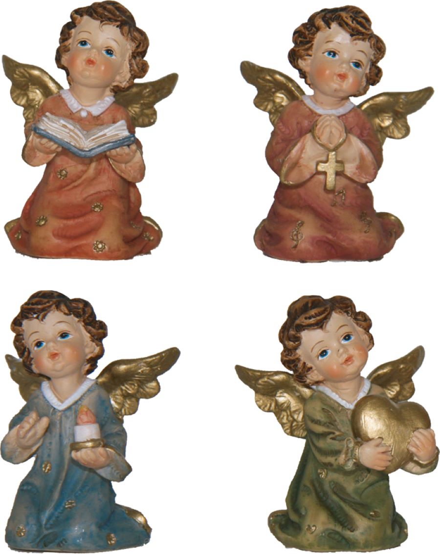 4x FADEDA Engelchen mit Goldfaden  / Höhe:5 cm / handbemalt / detailgetreue Krippen Figuren - Weihnachten Tisch Dekoration Krippe Zubehör