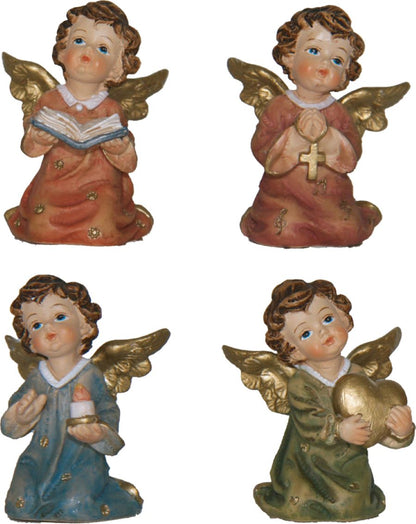 4x FADEDA Engelchen mit Goldfaden  / Höhe:5 cm / handbemalt / detailgetreue Krippen Figuren - Weihnachten Tisch Dekoration Krippe Zubehör