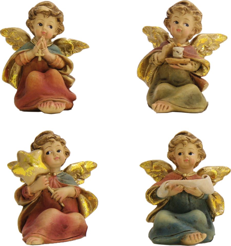 4x FADEDA Engel sitzend  / Höhe:6 cm / handbemalt / detailgetreue Krippen Figuren - Weihnachten Tisch Dekoration Krippe Zubehör