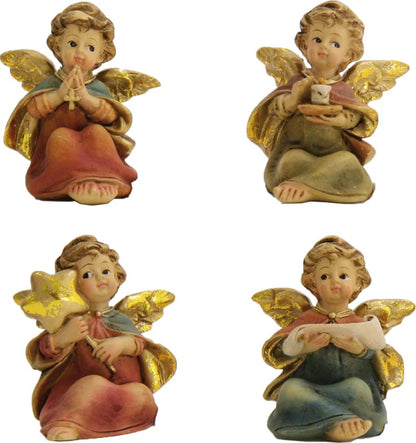 4x FADEDA Engel sitzend  / Höhe:6 cm / handbemalt / detailgetreue Krippen Figuren - Weihnachten Tisch Dekoration Krippe Zubehör