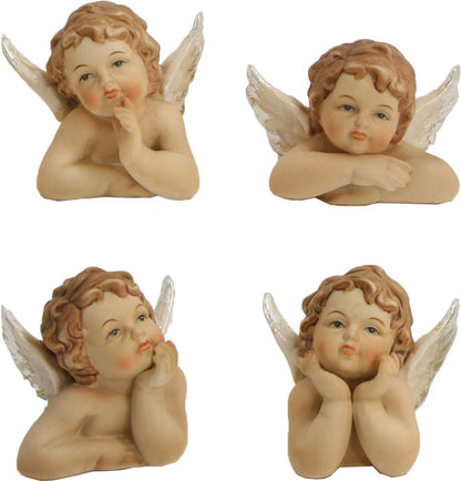 4x FADEDA Engelsbüsten  / Höhe:7 cm / handbemalt / detailgetreue Krippen Figuren - Weihnachten Tisch Dekoration Krippe Zubehör