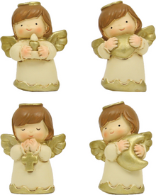 4x FADEDA Engel kindlich mit Heiligenschein  / Höhe:6 cm / handbemalt / detailgetreue Krippen Figuren - Weihnachten Tisch Dekoration Krippe Zubehör