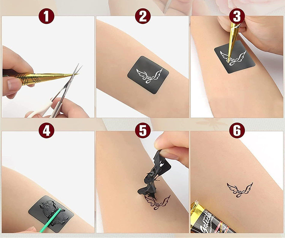 FADEDA Strass-Tattoo 14x FADEDA 100% Natural 4x Henna Paste schwarz-braun + 10x Sticker, 14 Stück im Set, NO MIX, NO Chemie, Halal Zertifiziert, 100% Veg Natural
