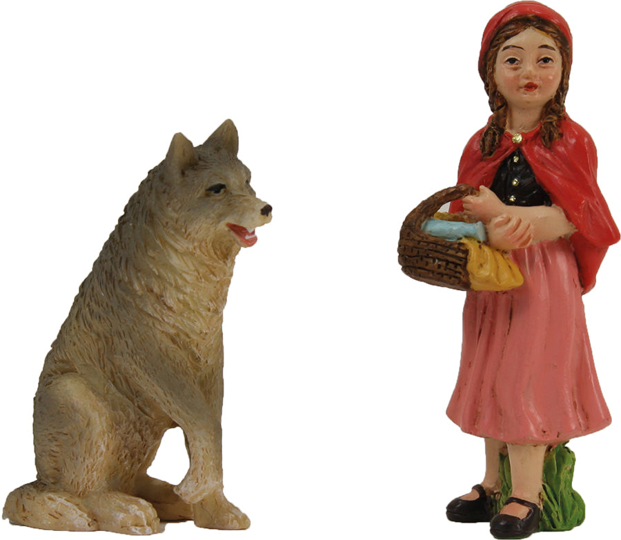 2x FADEDA Rotkäppchen und der böse Wolf  / Höhe:8 cm / handbemalt / detailgetreue Krippen Figuren - Weihnachten Tisch Dekoration Krippe Zubehör