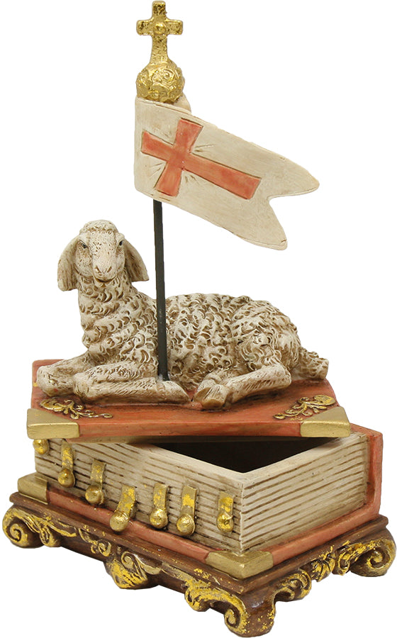 2x FADEDA Schatulle mit Osterlamm / Höhe:18 cm / handbemalt / detailgetreue Krippen Figuren - Weihnachten Tisch Dekoration Krippe Zubehör