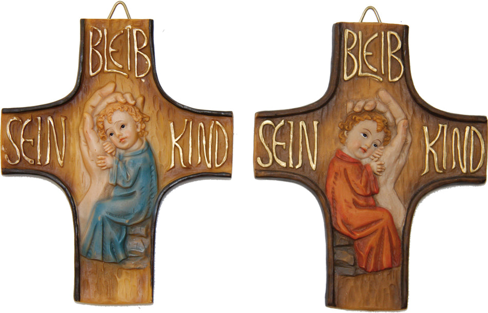 2x FADEDA Kreuz "Bleib sein Kind"  / Höhe:13 cm / handbemalt / detailgetreue Krippen Figuren - Weihnachten Tisch Dekoration Krippe Zubehör