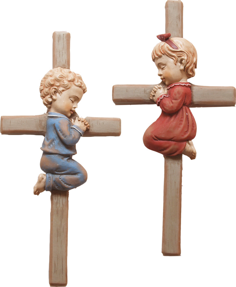 2x FADEDA Kreuz Junge & Mädchen  / Höhe:15 cm / handbemalt / detailgetreue Krippen Figuren - Weihnachten Tisch Dekoration Krippe Zubehör