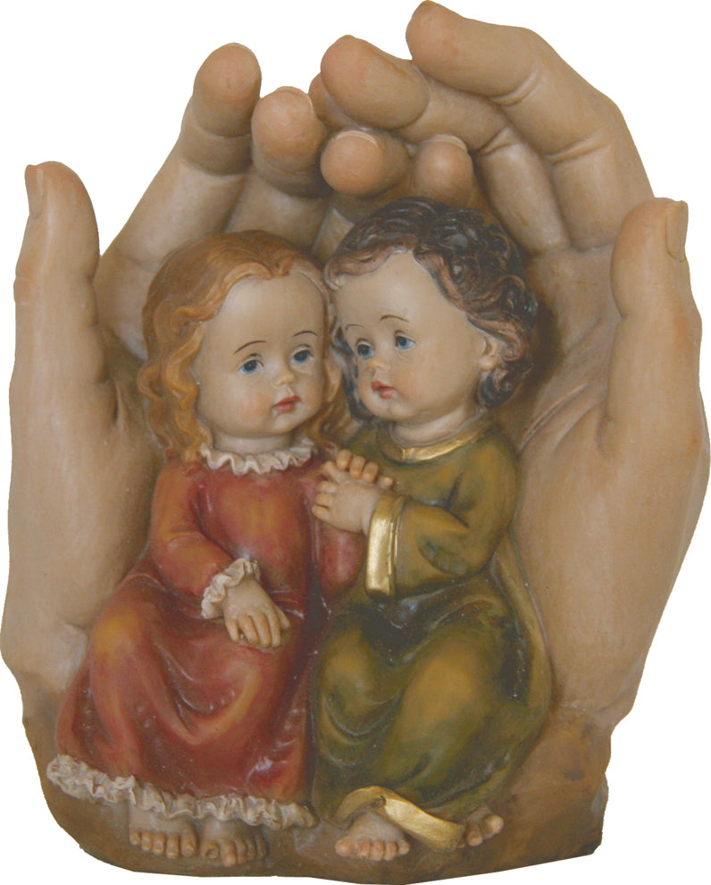 FADEDA Schützende Hände mit Kinderpaar  / Höhe:15 cm / handbemalt / detailgetreue Krippen Figuren - Weihnachten Tisch Dekoration Krippe Zubehör