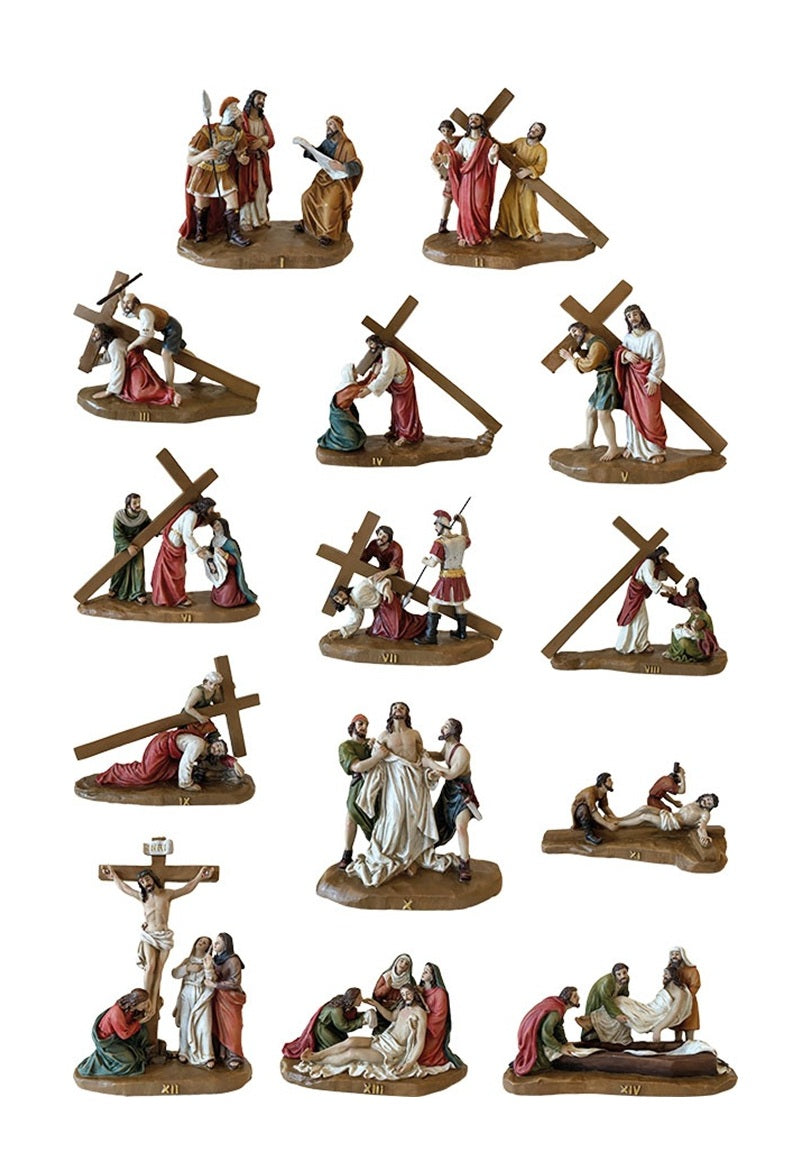 14x FADEDA Kreuzweg   / Höhe:9 cm / handbemalt / detailgetreue Krippen Figuren - Weihnachten Tisch Dekoration Krippe Zubehör