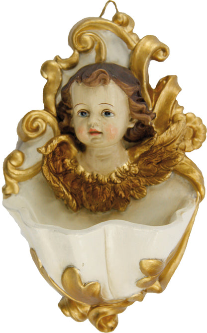 FADEDA Weihwasserkessel Engelskopf weiß  / Höhe:15 cm / handbemalt / detailgetreue Krippen Figuren - Weihnachten Tisch Dekoration Krippe Zubehör