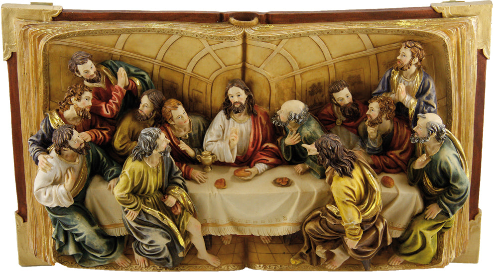 FADEDA Letztes Abendmahl im Buch  / Höhe:24 cm / handbemalt / detailgetreue Krippen Figuren - Weihnachten Tisch Dekoration Krippe Zubehör